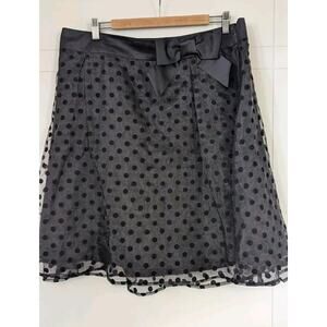 ELLE Skirt Black 18 Flocked A-line Sheer Polka‎ Dots Lined Bow Skater Schoolgirl